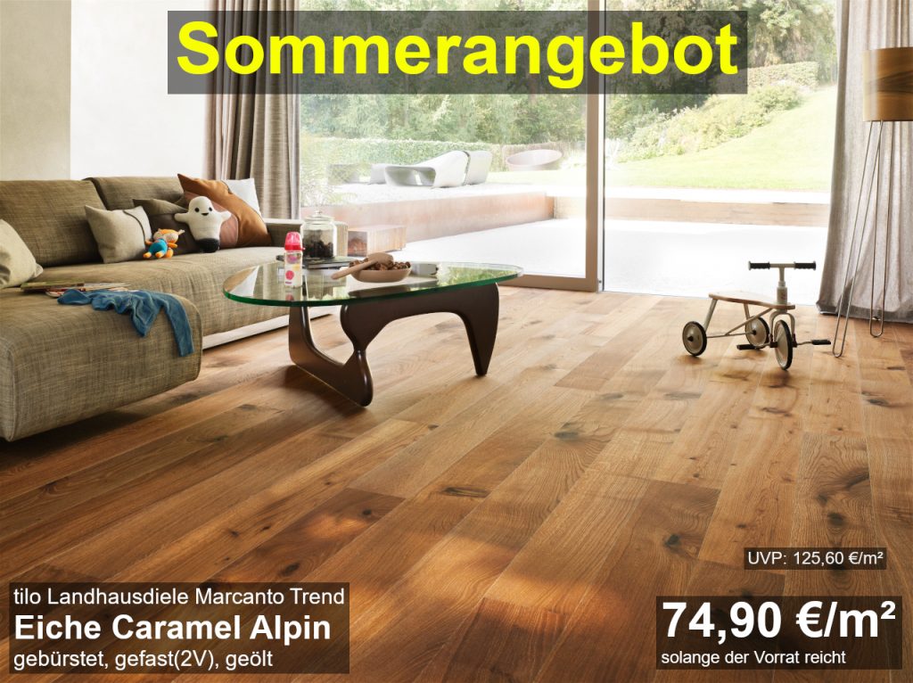 Sommerangebot. tilo Landhausdiele Marcanto Trend Eiche Caramel Alpin. Nur 74,90€/m² - solange der Vorrat reicht.